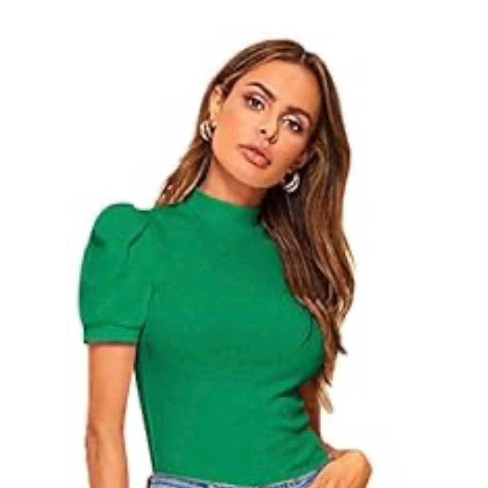Elegant Green Puff Sleeve Top